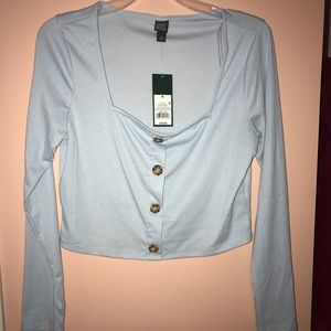 Blue square neck crop top